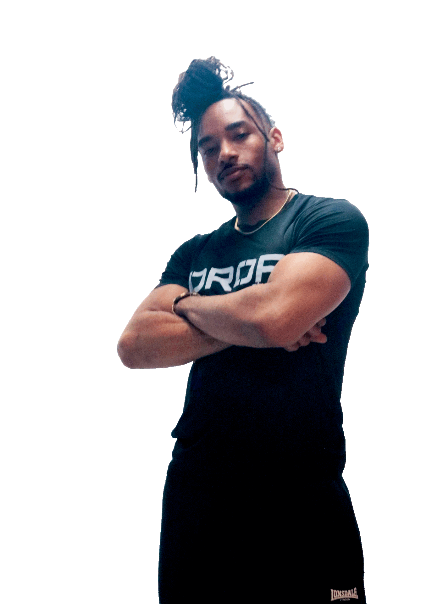 Jorginho Sensação in a DROP t-shirt, arms crossed